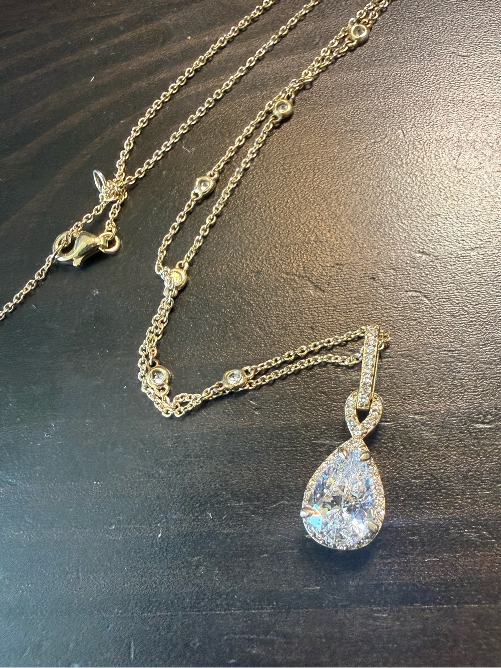 Crislu Sterling Silver 18k Gold Plated Necklace Cubic Zirconia Teardrop 18 Inch